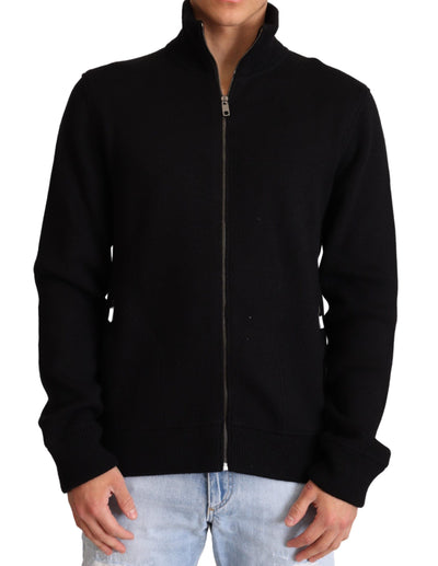 Black Cashmere Zipper Mens Sweater