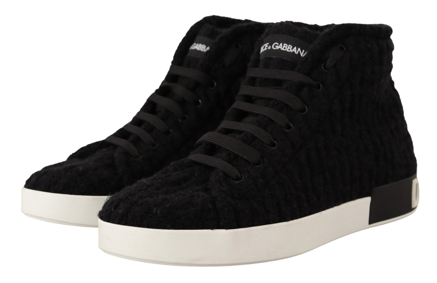 Black White Wool Cotton High Top Sneakers