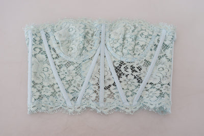 Blue Strapless Floral Lace Bustier Crop Top