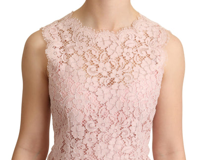 Pink Floral Lace Sleeveless Tank Blouse Top