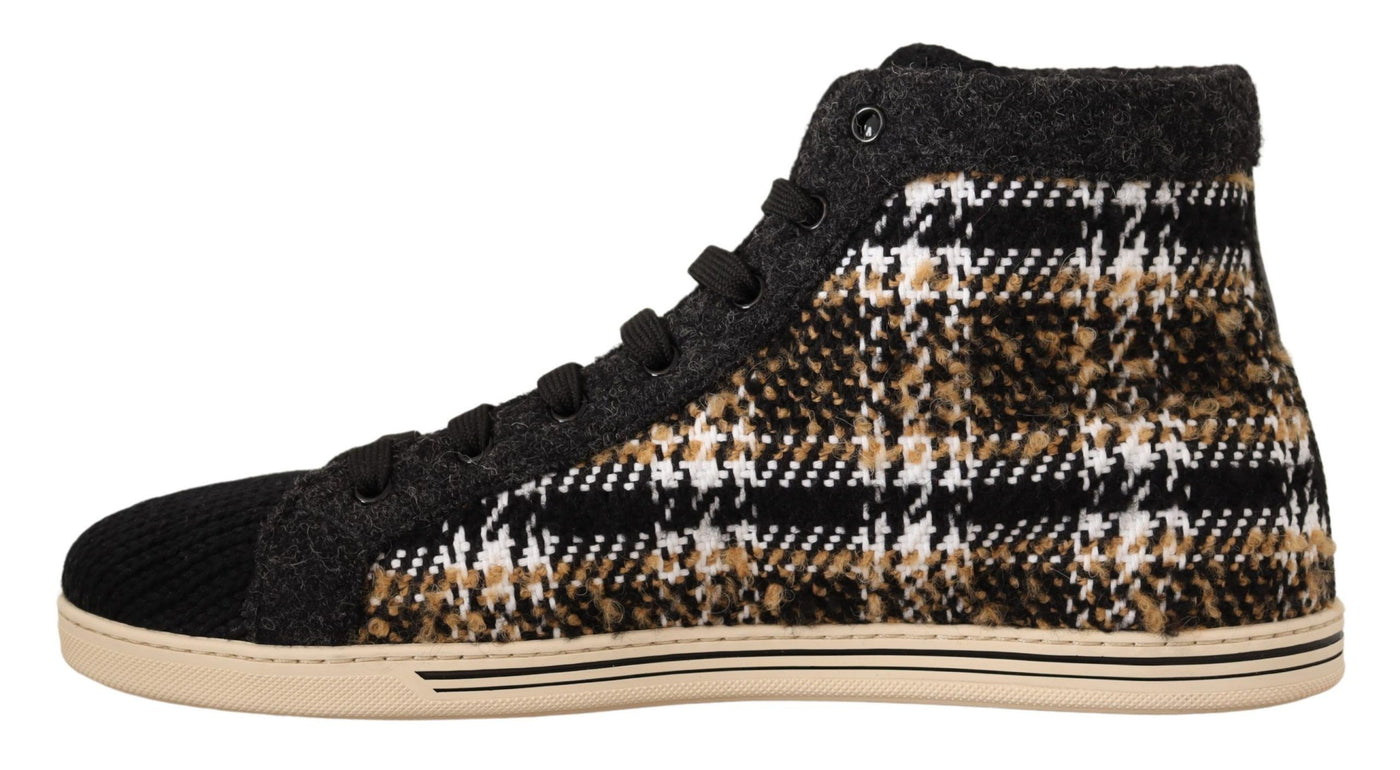 Beige Brown Wool Cotton High Top Sneakers