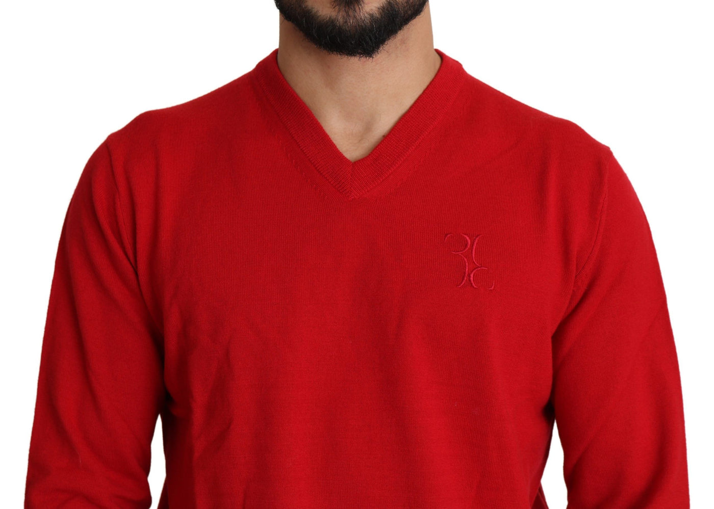 Red V-neck Wool Sweatshirt Pullover Sweater