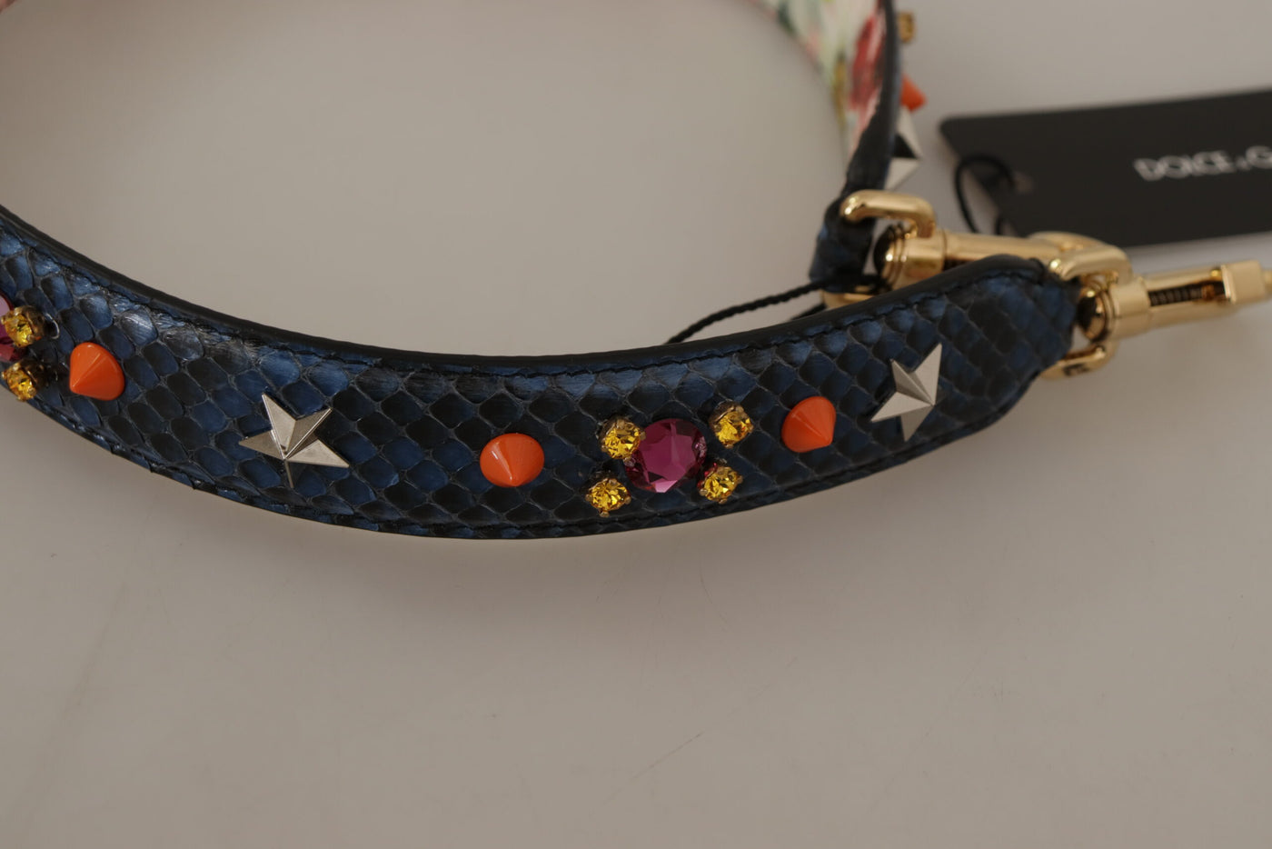 Blue Exotic Leather Crystals Reversible Shoulder Strap