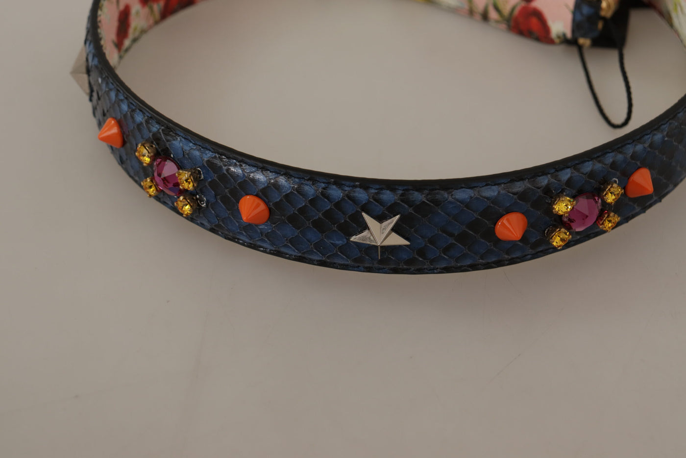 Blue Exotic Leather Crystals Reversible Shoulder Strap