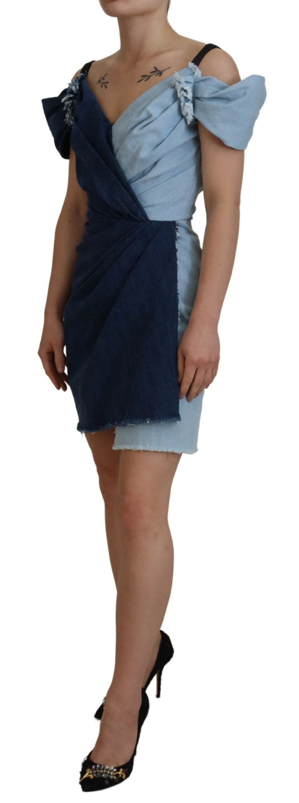 Two Tone Blue Patchwork Denim Mini Dress