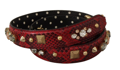 Red Python Leather Crystals Reversible Shoulder Strap