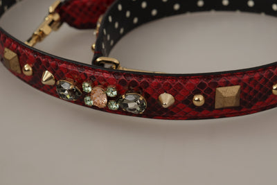 Red Python Leather Crystals Reversible Shoulder Strap