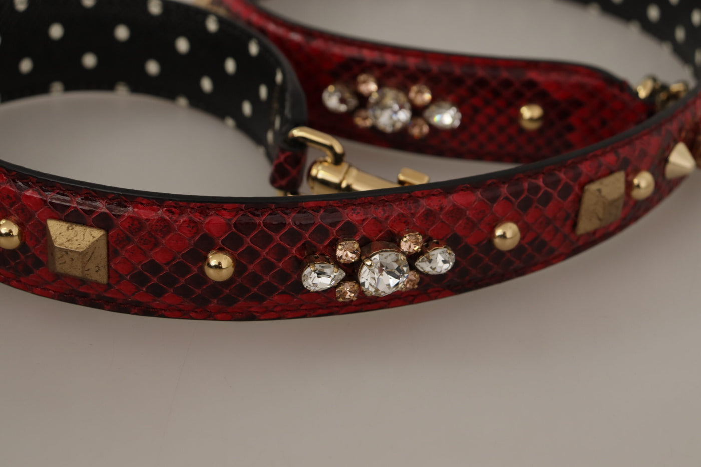 Red Python Leather Crystals Reversible Shoulder Strap