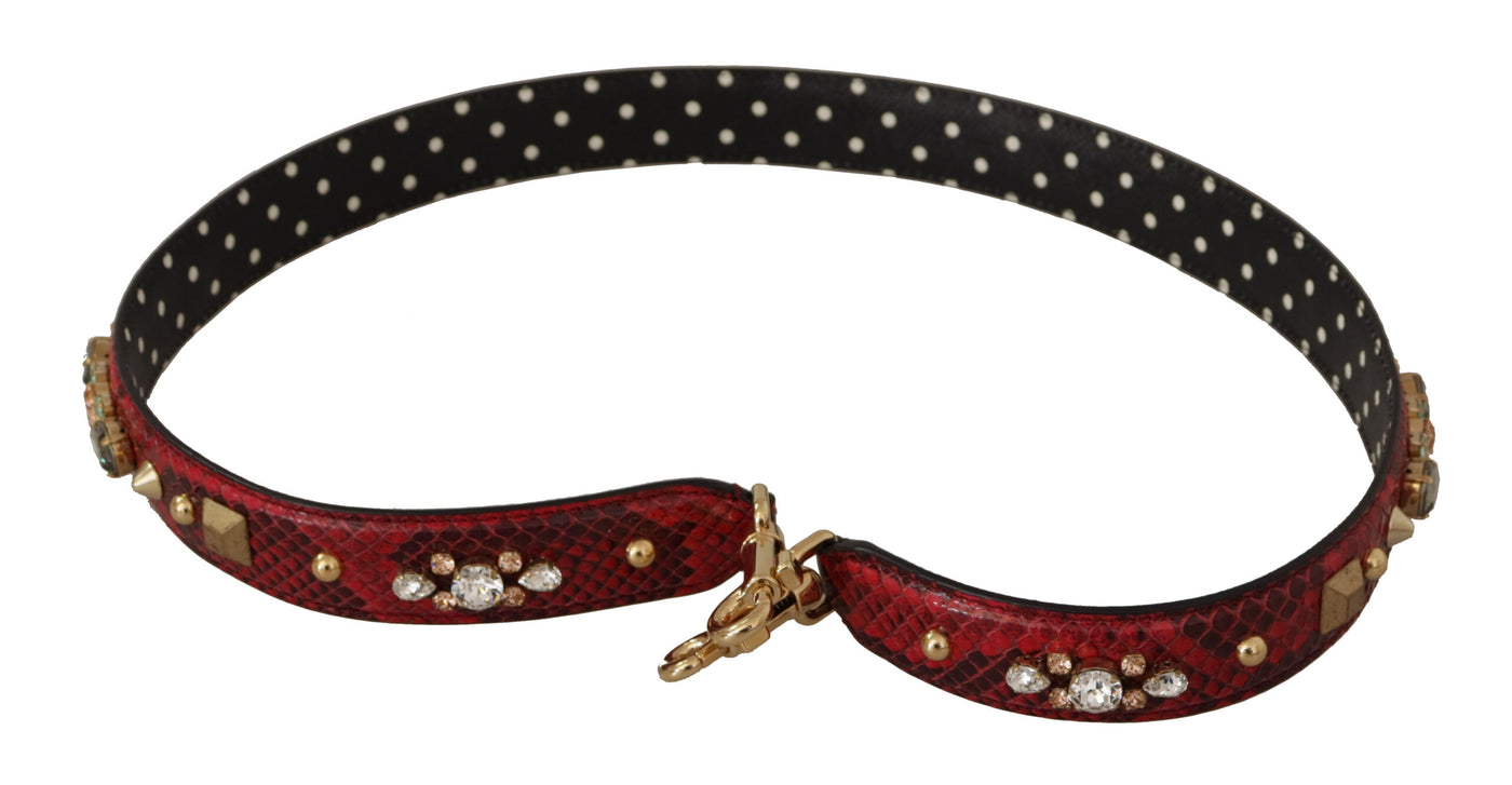 Red Python Leather Crystals Reversible Shoulder Strap