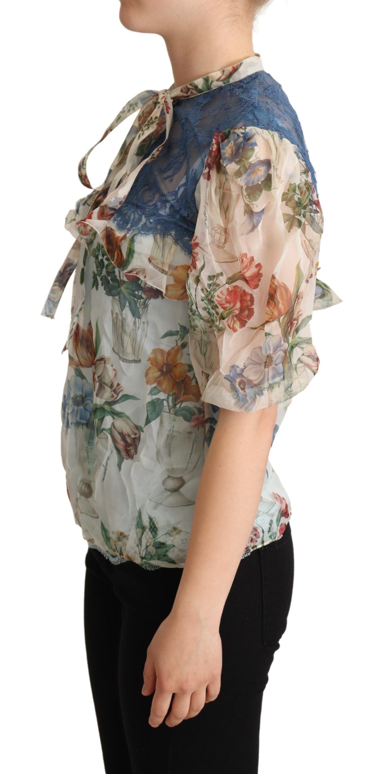 Multicolor Floral Ascot Collar Blouse Top