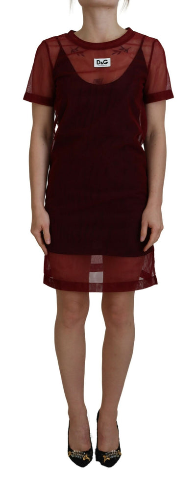 Maroon Nylon Two Layer Shift Mini Dress