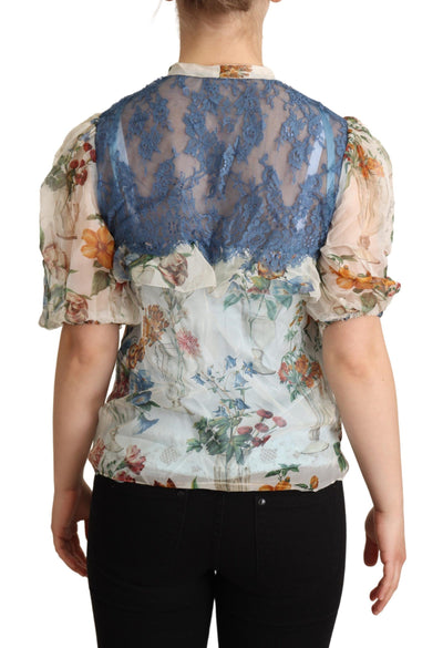 Multicolor Floral Ascot Collar Blouse Top