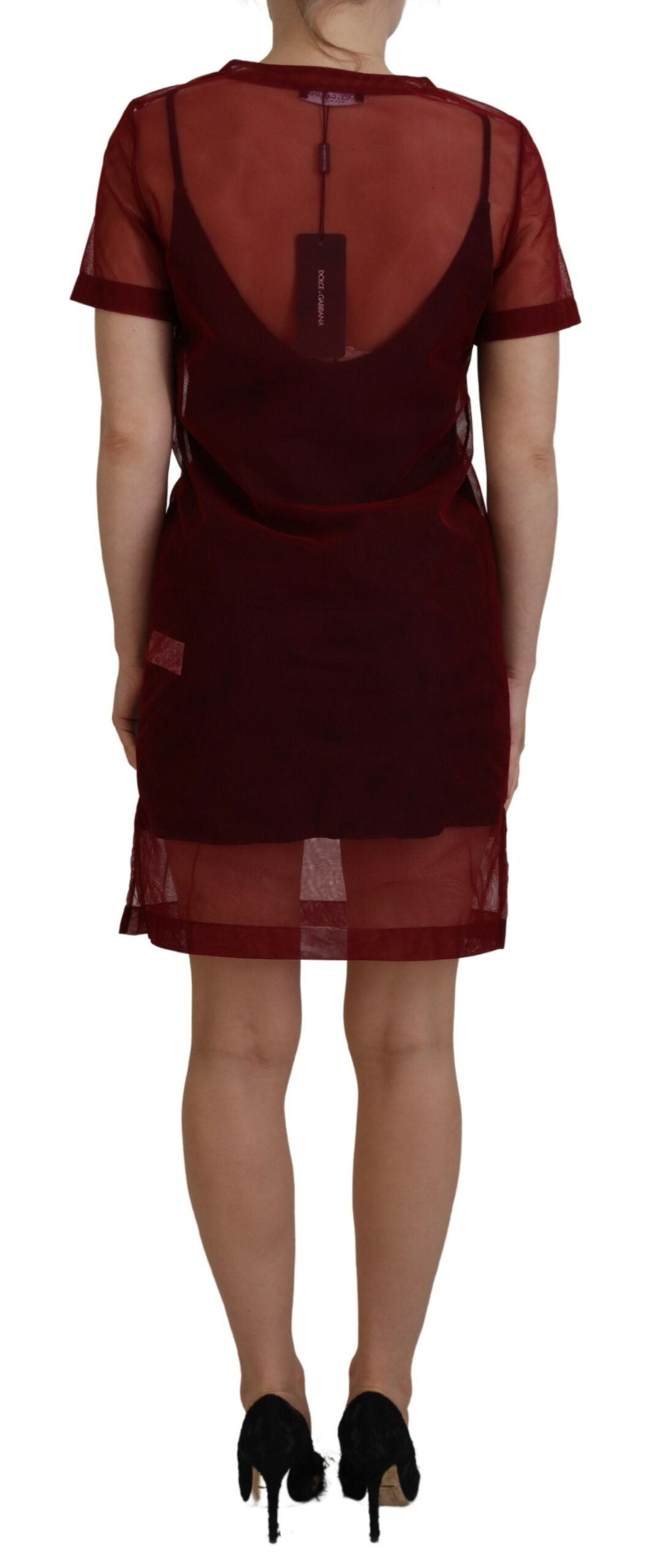 Maroon Nylon Two Layer Shift Mini Dress