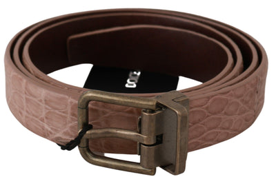 Beige Exotic Skin Gold Buckle Leather Belt