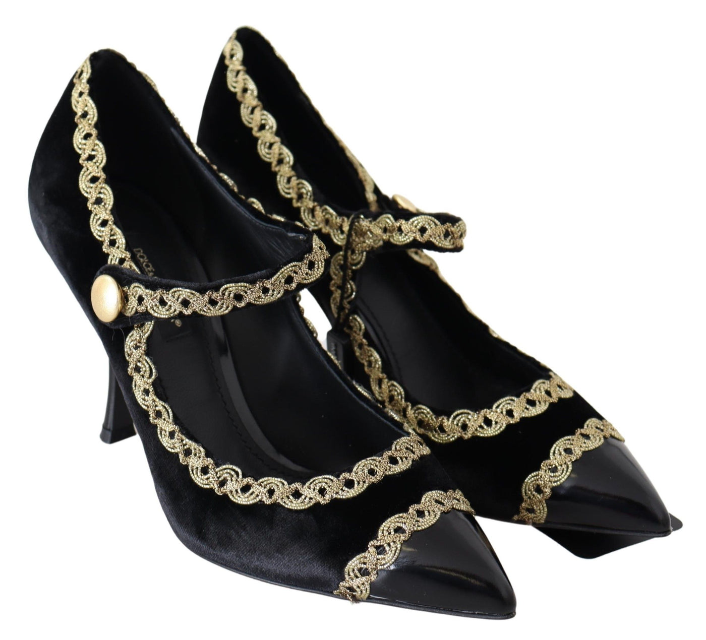 Black Velvet Gold Mary Janes Pumps