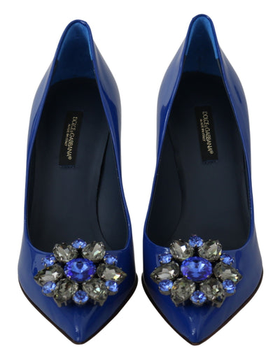 Blue Leather Crystal Heels Pumps Shoes