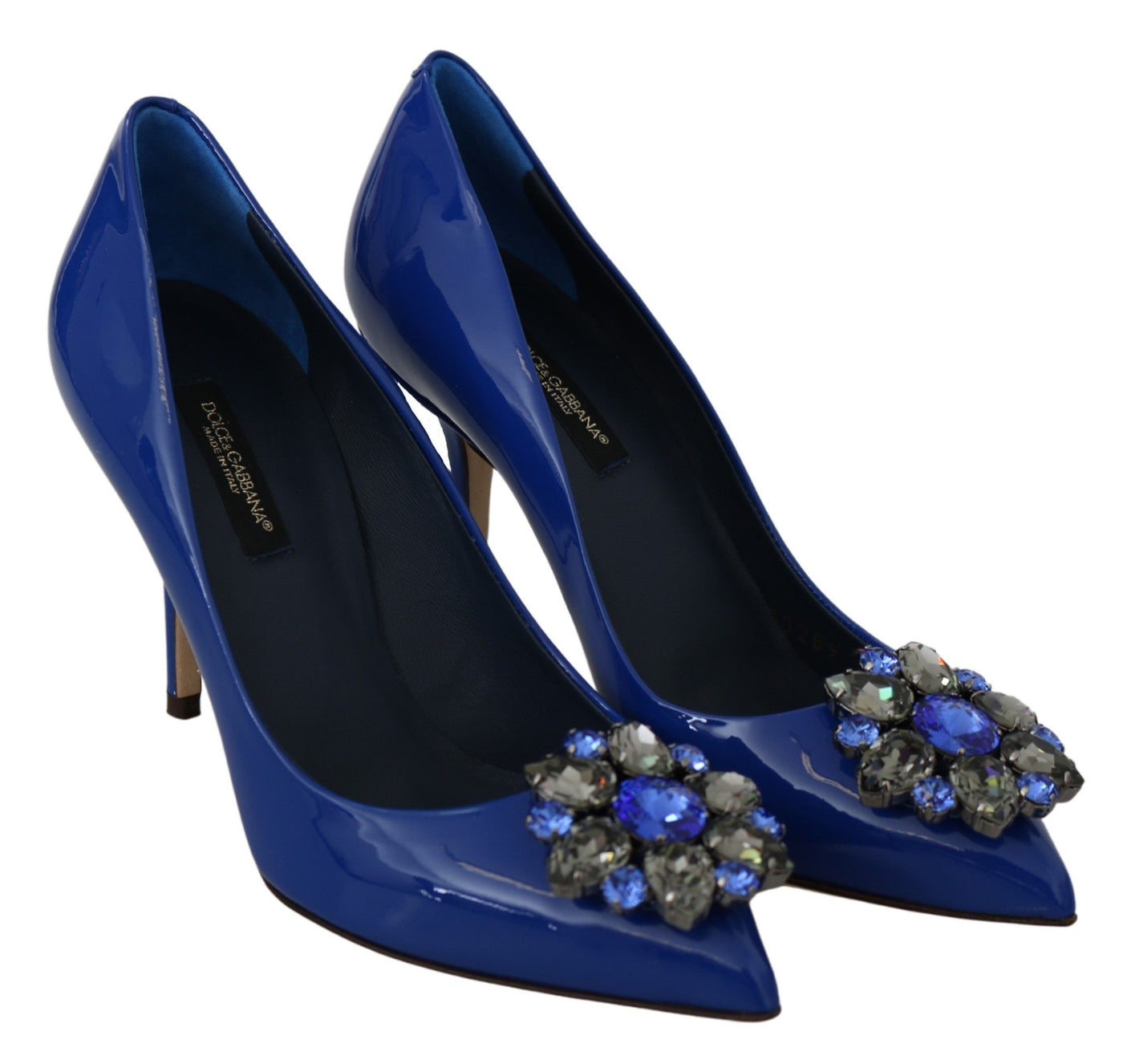 Blue Leather Crystal Heels Pumps Shoes