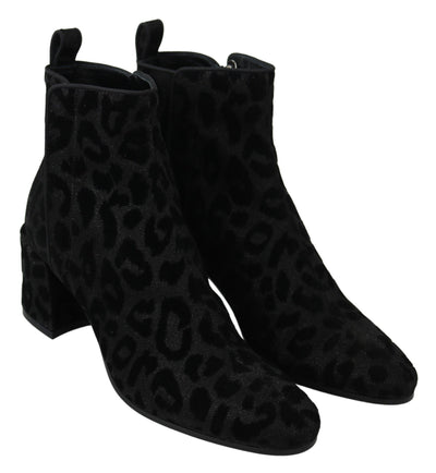 Black Leopard Short Boots Zipper Shoes