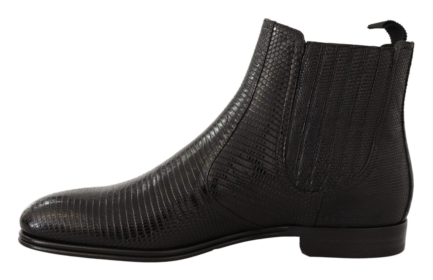 Black Leather Lizard Skin Ankle Boots