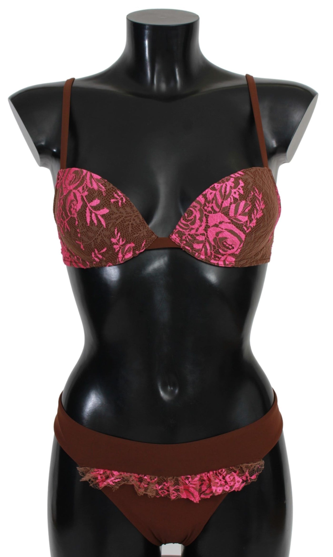 Pink Brown Two Piece Swimsuit Beachwear