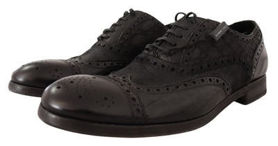 Black Leather Brogue Wing Tip Men Formal Shoes