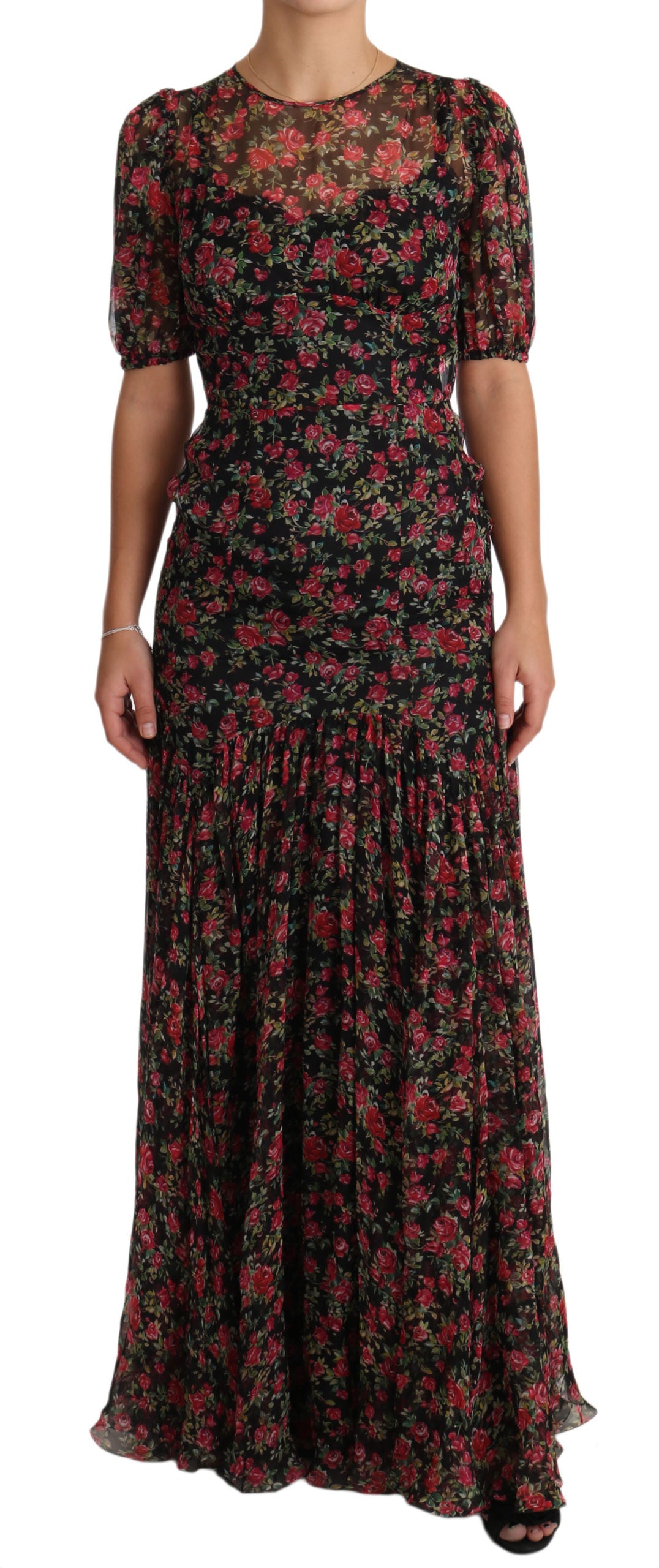 Black Floral Roses A-Line Shift Gown Dress