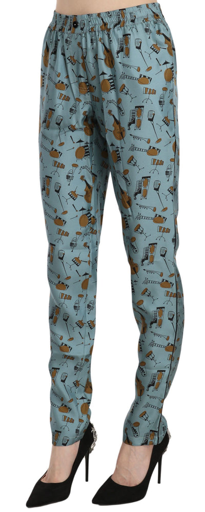 Blue Musical Instruments Print Tapered Pants