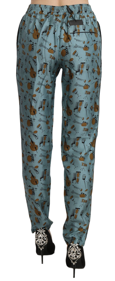 Blue Musical Instruments Print Tapered Pants