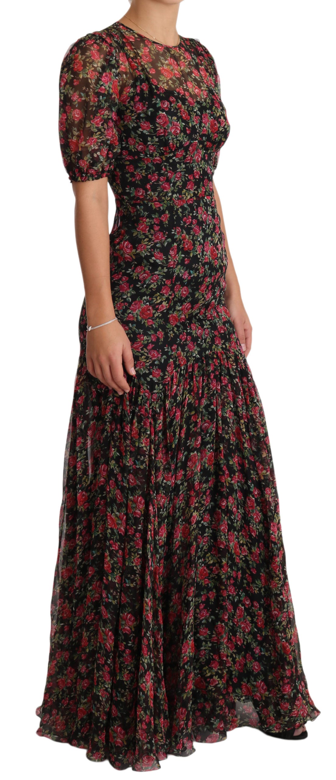 Black Floral Roses A-Line Shift Gown Dress