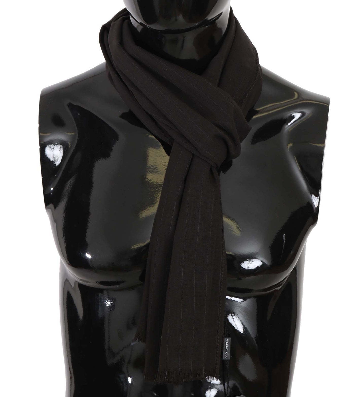 Brown Virgin Wool Striped Pattern Wrap Scarf