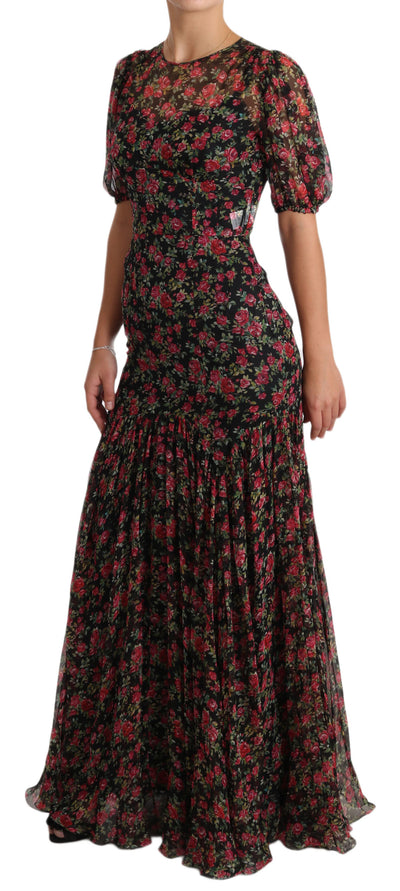 Black Floral Roses A-Line Shift Gown Dress