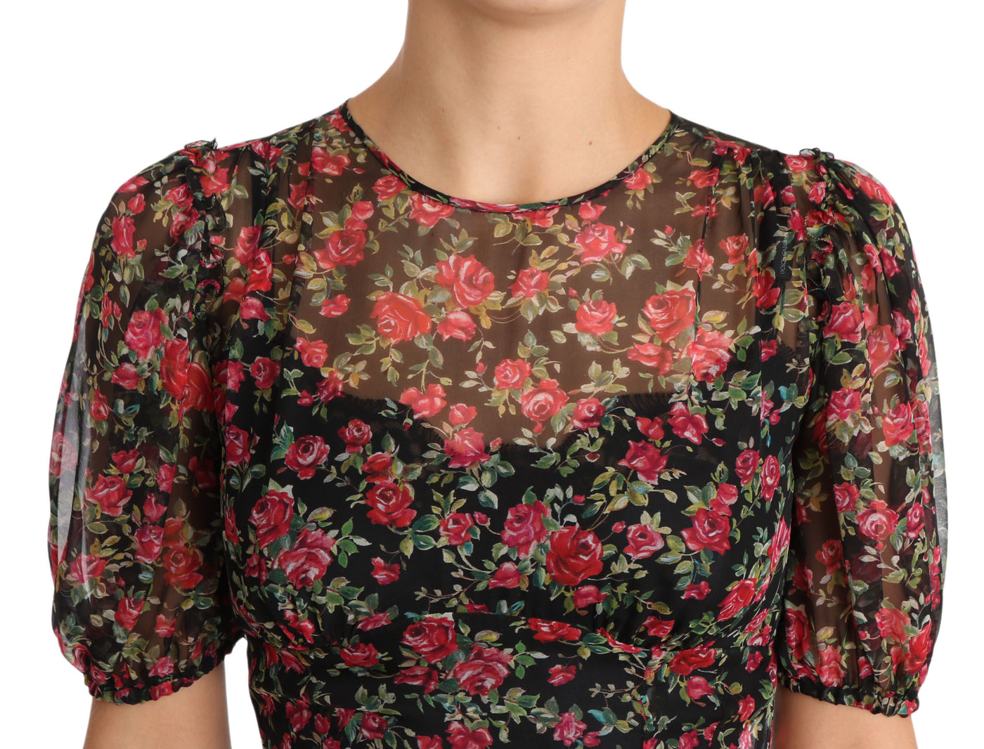 Black Floral Roses A-Line Shift Gown Dress