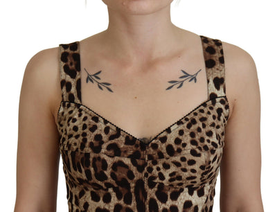 Brown Leopard Silk Sleeveless Bodysuit Dress