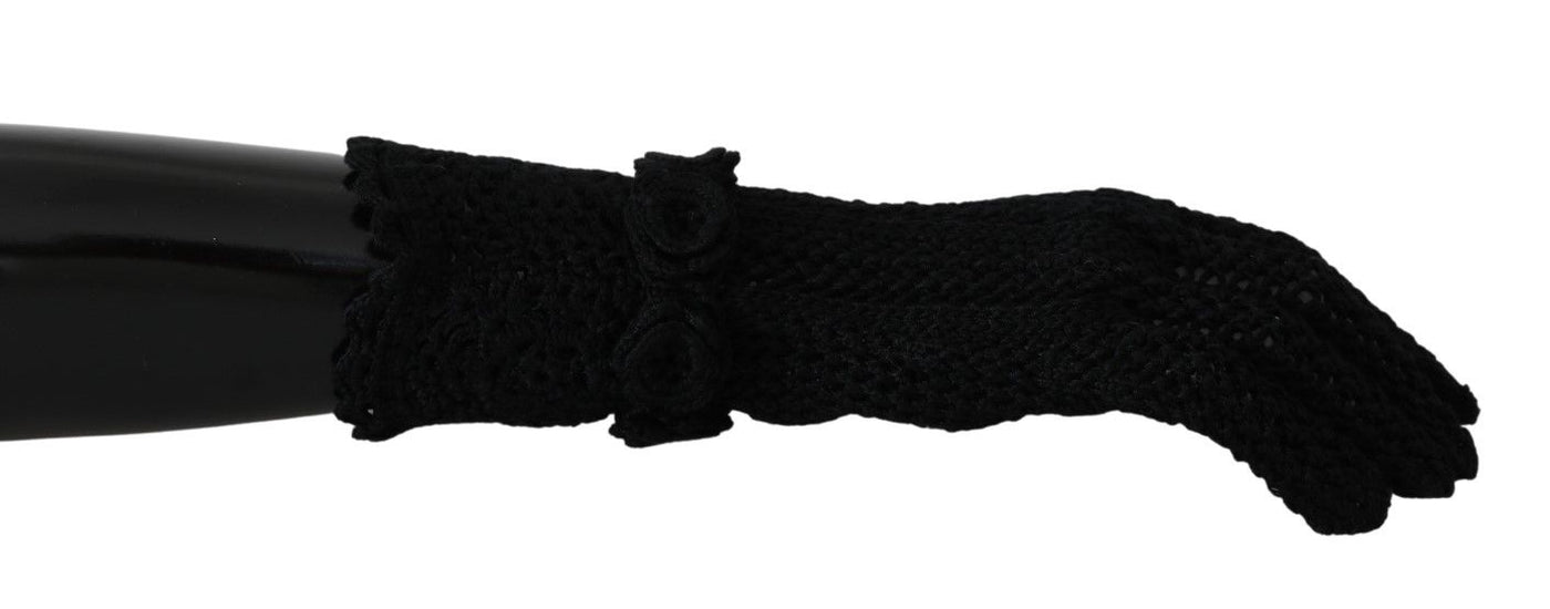 Black Knitted Mid Arm Length Cotton Gloves