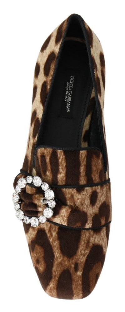 Brown Leopard Print Crystals Loafers Flats Shoes