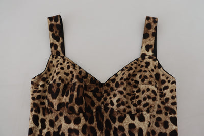 Brown Leopard Silk Sleeveless Bodysuit Dress