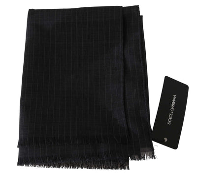 Gray 100% Wool Striped Pattern Wrap Scarf