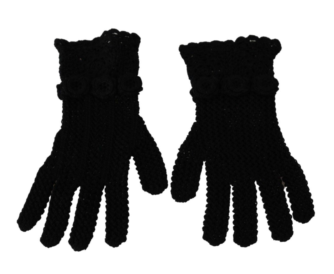 Black Knitted Mid Arm Length Cotton Gloves