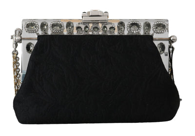 Black Ricamo  Silver Crystal Shoulder VANDA Purse