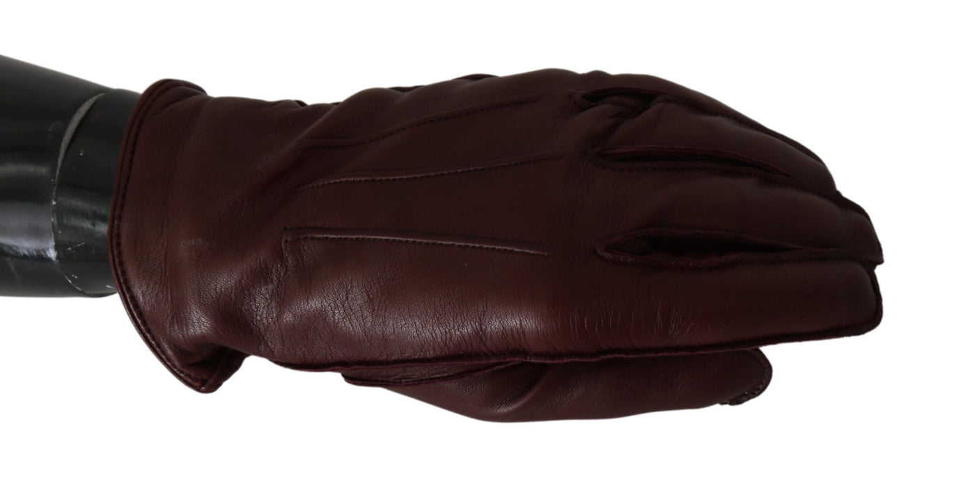 Maroon Wrist Length Mitten Leather Gloves