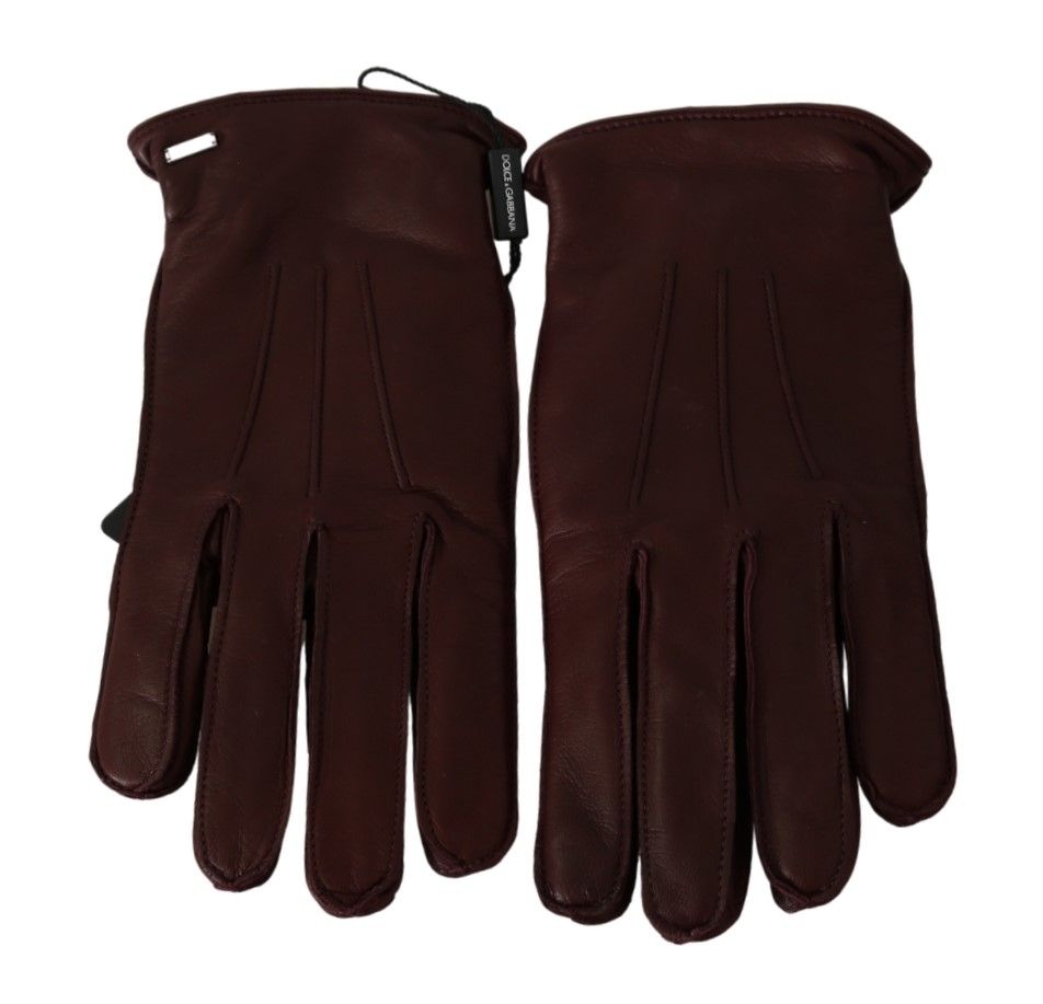 Maroon Wrist Length Mitten Leather Gloves