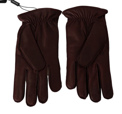 Maroon Wrist Length Mitten Leather Gloves