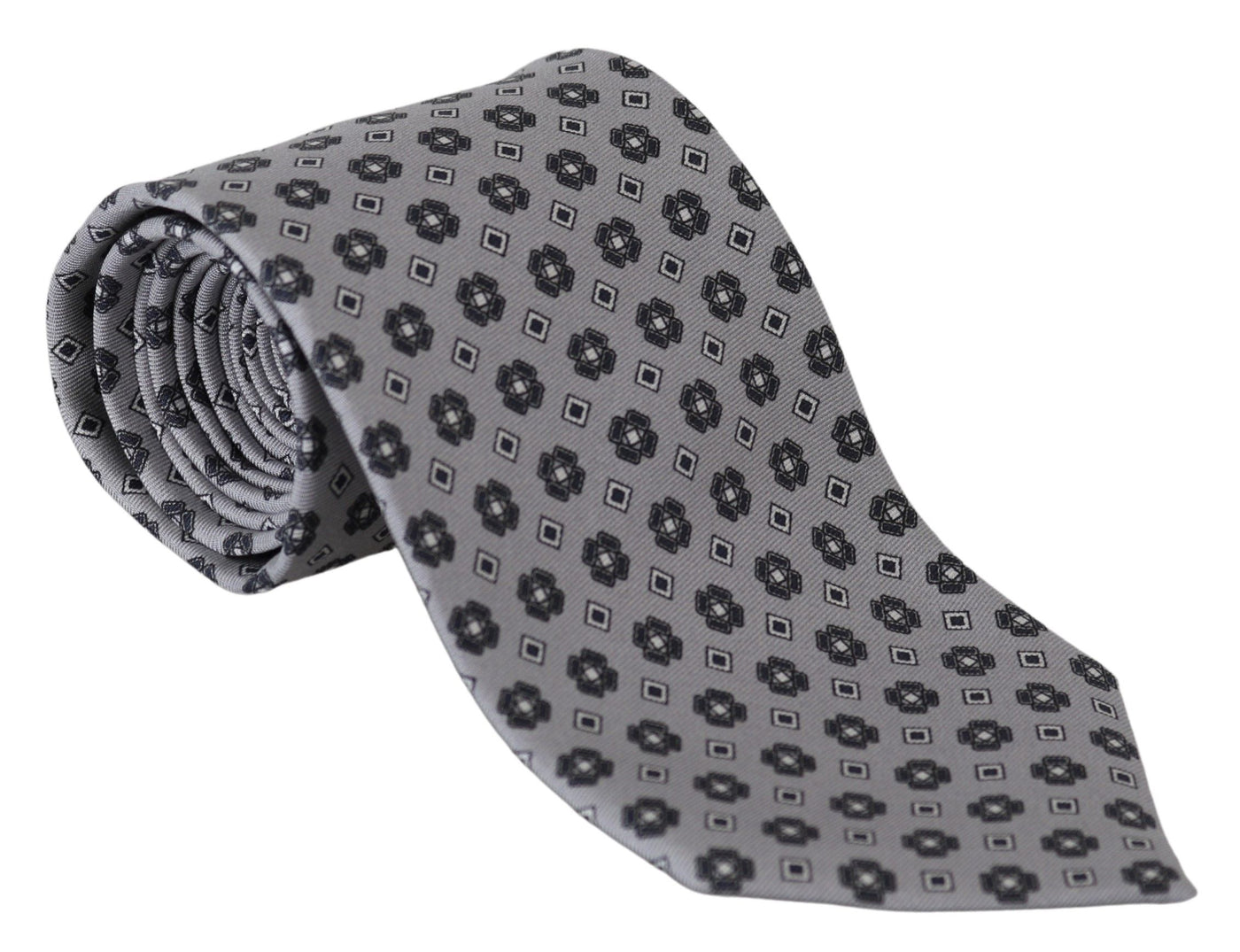 Gray Silk Patterned Formal Wide Necktie