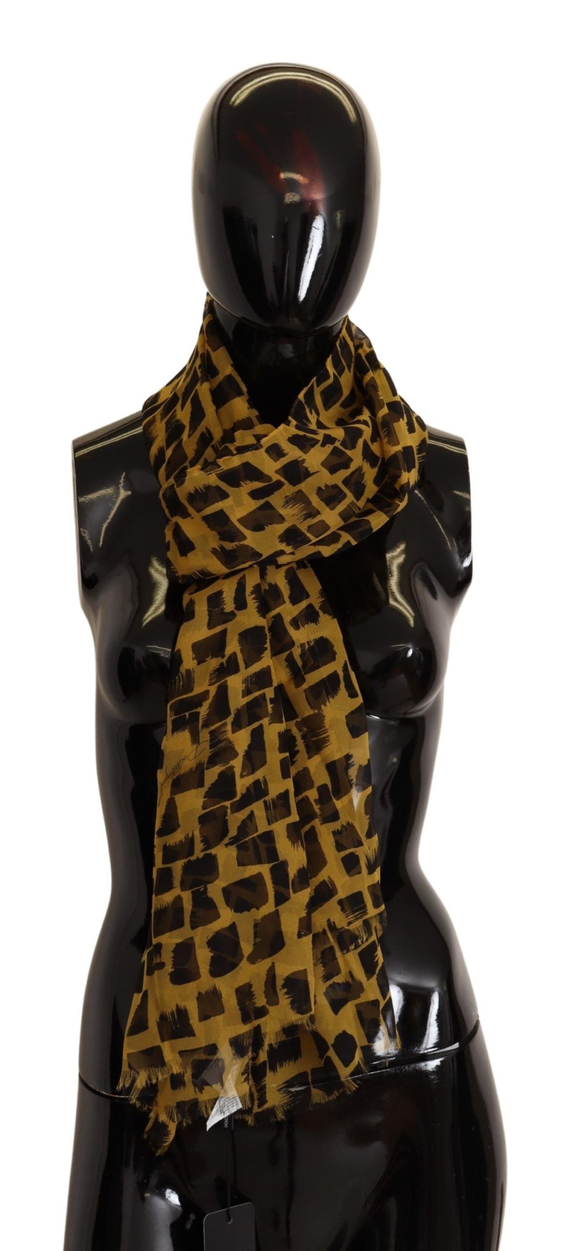 Yellow Patterned 100% Silk Wrap Shawl Scarf