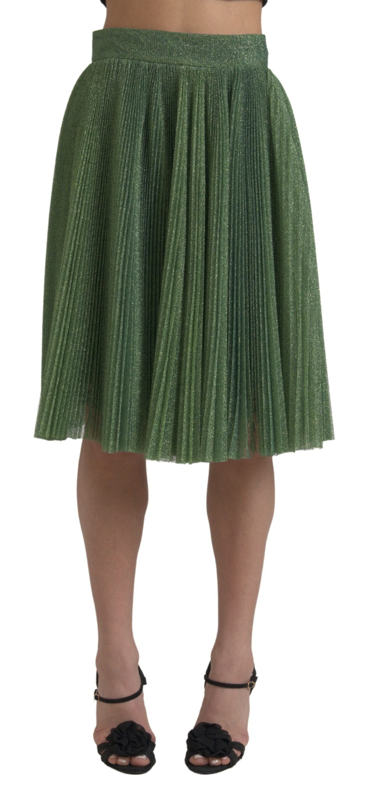 Metallic Green High Waist A-line Pleated Skirt