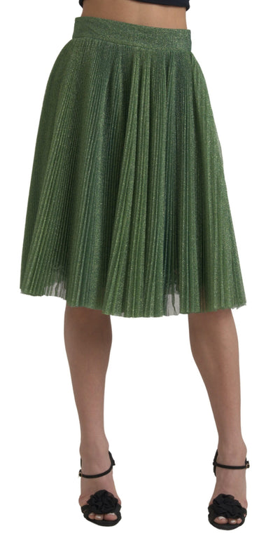 Metallic Green High Waist A-line Pleated Skirt