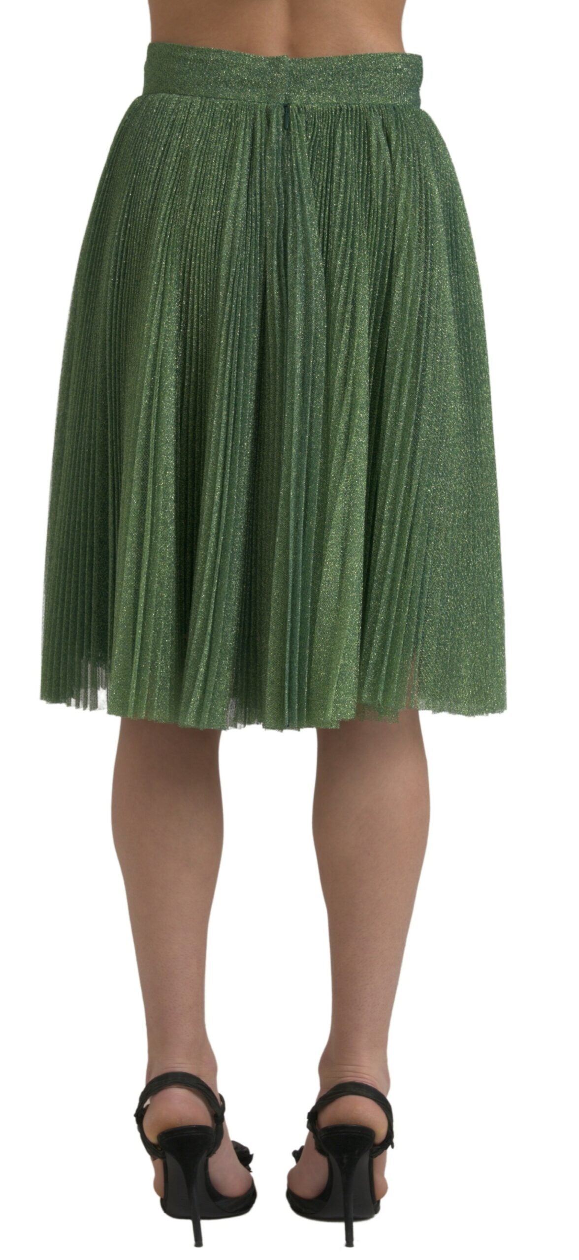 Metallic Green High Waist A-line Pleated Skirt