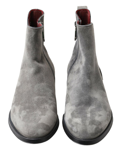 Gray Leather Men Ankle Boots Shoes