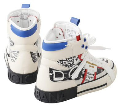 White Graffiti Leather High Top Sneaker Shoes