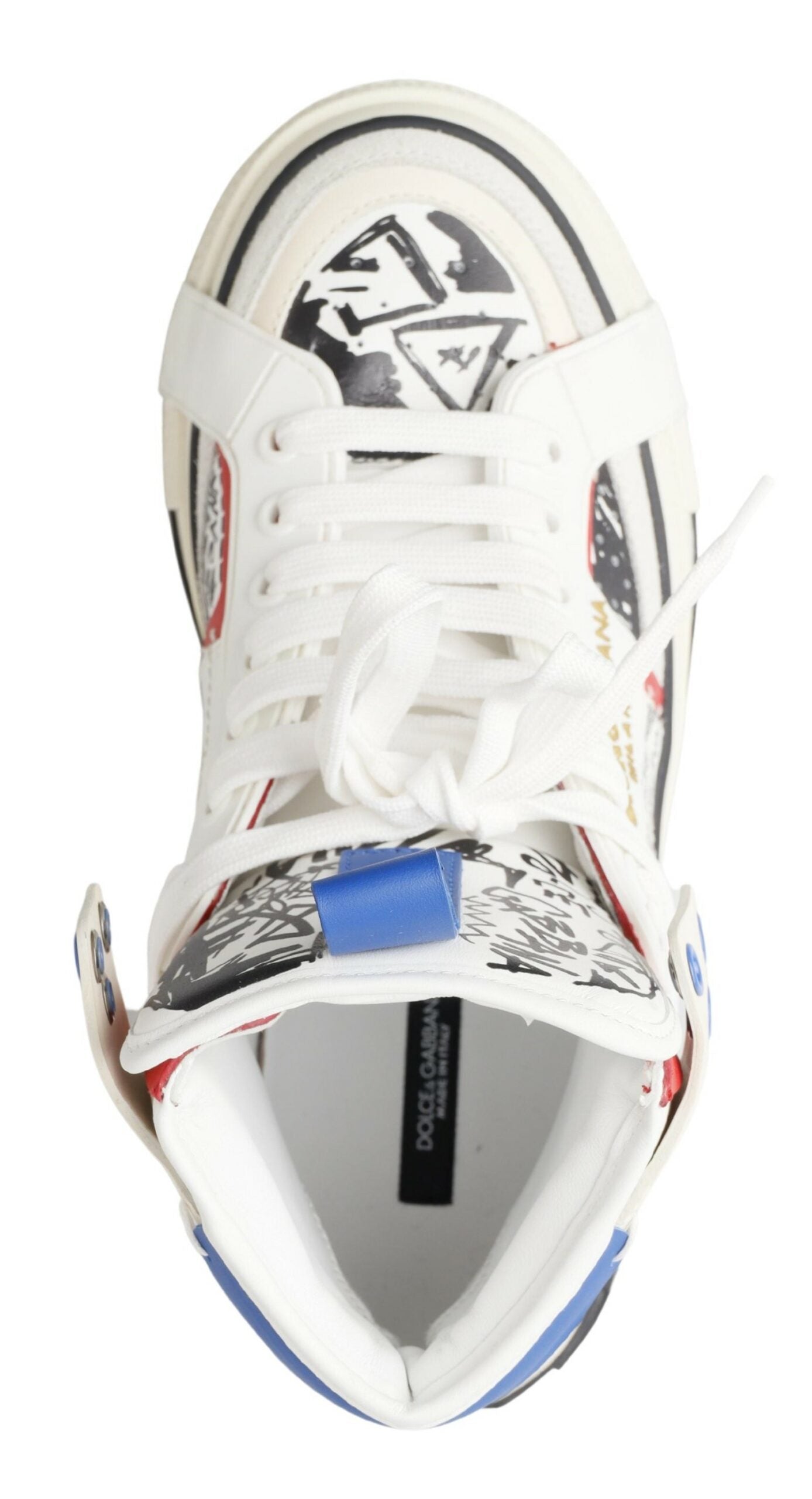 White Graffiti Leather High Top Sneaker Shoes